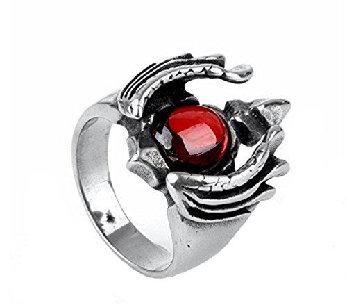 HIJONES anillo de hombre en acero inoxidable 316l con diseño de llama vintage y rubí