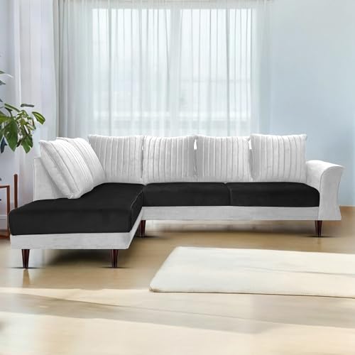 Image of Gratly LHS 4 Seater L Shape Sofa Set for Living Room (Black Grey Colour) Premium Fabric Sofa