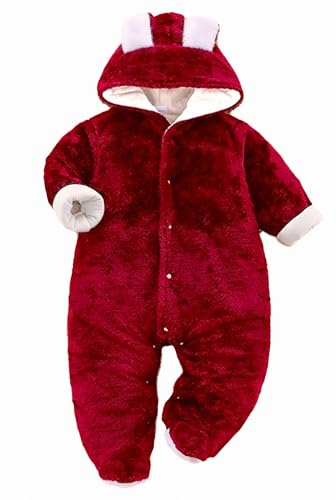 Image of BRANDONN Unisex Baby Flannel Reversible Jumpsuit Panda Style Cosplay Clothes Bunting Outfits Snowsuit Hooded Romper Outwear (Maroon, 9-12 Months)