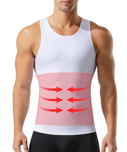 Mauro Kane Męski podkoszulek kompresyjny z płaskim brzuchem - Body Shaper wyszczuplająca bielizna bez rękawów - koszulka modelująca, A2-biały, XL