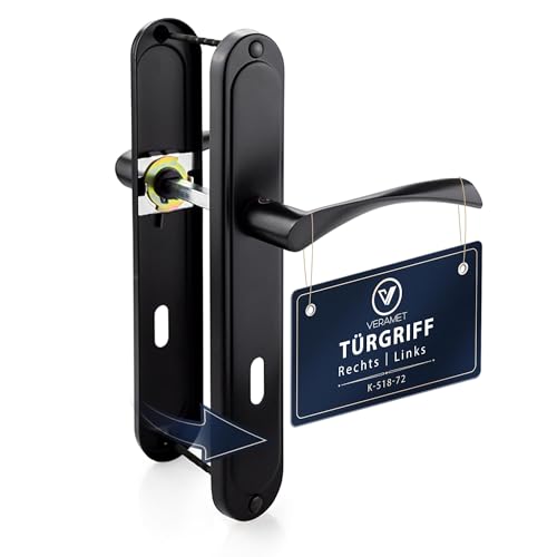VERAMET Türklinke Türgriff Drückergarnitur für Innentüren Zimmertüren Büro Türbeschlag Türdrücker Abstand 72mm Set DIN Links Rechts Beidseitig BB Langschild Tür 40-62mm Schwarz - K-516-72 P2