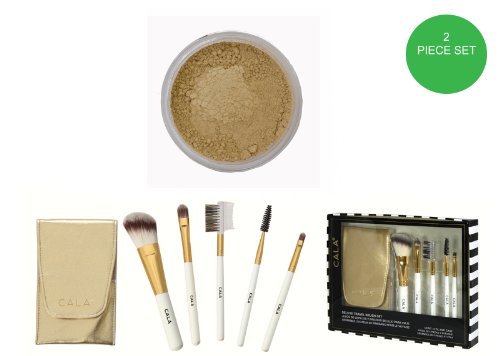 Itay Mineral Cosmetics Loose Foundation MF6 Latte Macchiato+Cala 5pc Deluxe Travel Brush Set with Gold Case (Bundle of 2 Items)