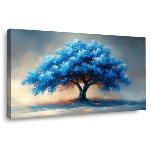 Tableau mural arbre de vie bleu œuvre abstraite pour apaiser l'esprit
