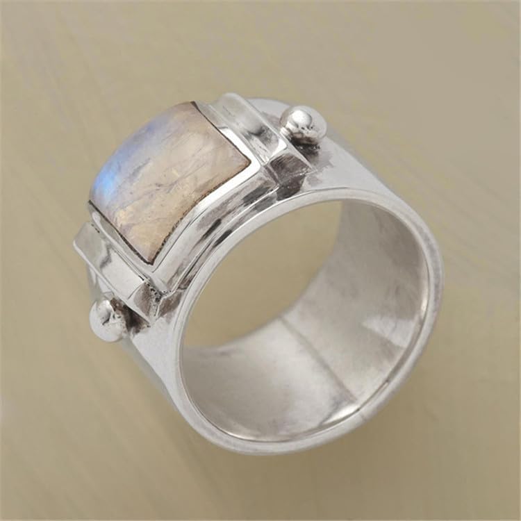 925 Sterling Silver Moonstone Ring for Women - Fashionable Vintage Gem Design Antique Gemstone Moonstone Ring Perfect for Engagement, Wedding & Anniversa Ring Size 9 - Image 2
