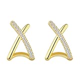 OUDQFCJ 1 Pares Pendientes Mujer, Hipoalergénico y Minimalista, Oro de 14K, Pequeños con Circonita, Oro Mujer y Aretes de Mujer, Juego para Múltiples Piercings (Oro)