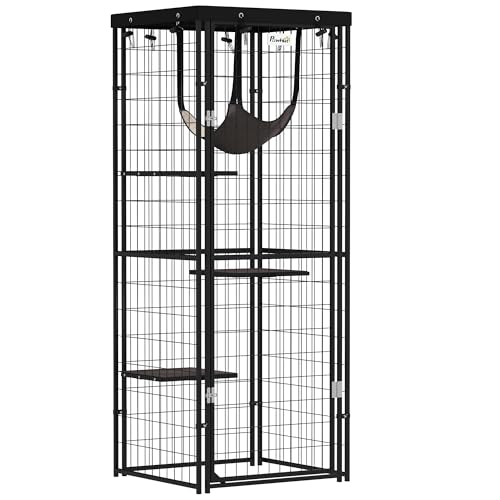 PawHut Jaula para Gatos con Cubierta y Hamaca