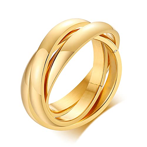 MYNENEY Women Minimalist Promise Ring Triple Interlocked Rolling Rings Size 4-12