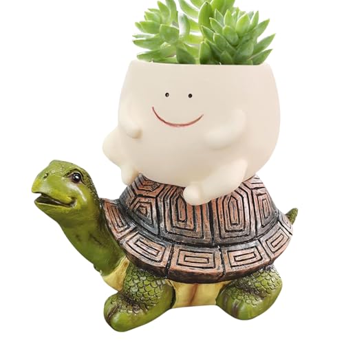Head Planter - macetas Divertidas | Maceta | para Interior y Exterior de Resina Sonrisas Cara Novedad Resina Sonrisa Jardinera Tortuga para Interior y Exterior