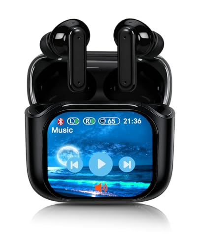 Rainpal Bluetooth Kopfhörer, In Ear Kopfhörer Bluetooth Noise Cancelling, Ohrhörer mit Display, ANC Kopfhörer Interaktive Bildschirm, Bluetooth 5.4, Hi-Fi Stereo für Gaming Working Sports (Schwarz)