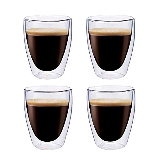 Maxxo Vasos de Doble Pared Coffee 4X 235 ml Copas de Vidrio Térmico Resistente al Calor y Frío Tazas con Efecto Flotante para Té y Café