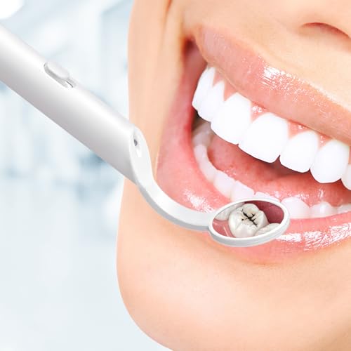 2 Pieces Dental Mirror with Light - LED Lighted Teeth Inspection Mirror, Anti Fog Curve Angle Mouth Mirrors Dentist Oral Assistant Care Tool Accessories (Light Blue)