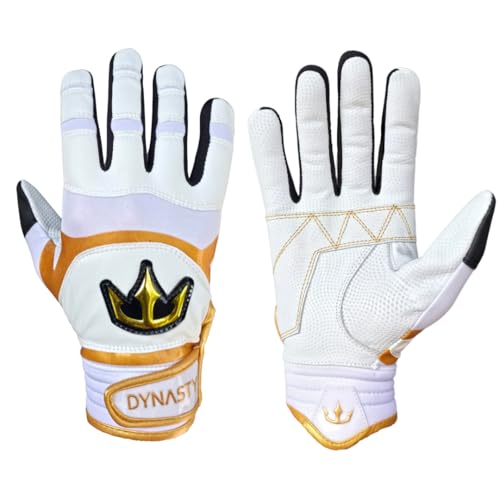 DYNASTY BASEBALL Lightning Series Batting Gloves - Premium Goat Skin Leather, Youth & Adult Sizes (White/Gold All-Star Edition, Youth Large)