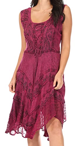 Sakkas 123 Sundara Stonewashed Rayon Mid Length Kleid - Orchidee - L/XL