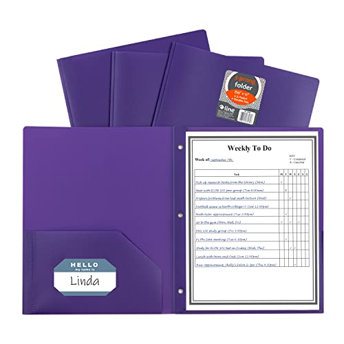C-Line Two-Pocket Heavyweight Poly Portfolio with Prongs, For Letter Size Papers, Includes Business Card Slot, 1 Case of 25 Portfolios, Purple (33969-25)