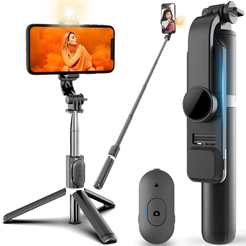 Retoo Selfie Stick Bluetooth trípode extensible hasta 104 cm teléfono móvil barra telescópica giratoria 360° soporte para teléfono móvil mando a distancia inalámbrico para smartphones ángulo de