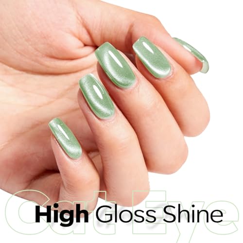 Image of modelones Green Cat Eye Gel Nail Polish Glassy Magnetic Glitter Holographic Mint Green Grape Reflective Translucent Gel Polish Jelly Translucent UV Gel Manicure 15 ML