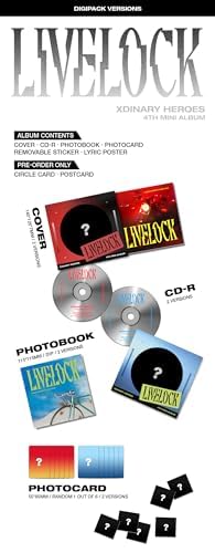 Xdinary Heroes LIvelock 4º mini álbum CD + libro de fotos + tarjeta fotográfica + póster de letra en paquete + seguimiento sellado XH (juego completo (rojo estándar, azul estándar, rojo Digipack +