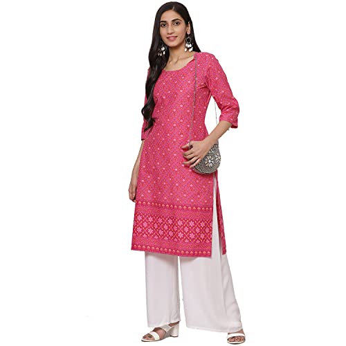 Image of Rangriti Fuschia Cotton Straight Kurta