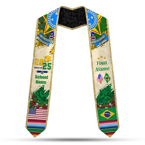MonkeyVan Brazil Graduation Stole Custom Brazil American Flag Graduation Sash Brazilian Flag Graduation Stole Class of 2025 Bz15