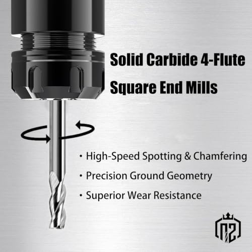 Image of NZ 1 /4 inch 3-Flute Square End Mill | CNC Milling Bits Uncoated Solid Carbide for Aluminum, Copper | 5-Pack