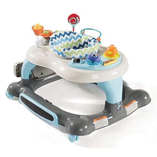Storkcraft 3-in-1 Activity Walker and Rocker with Jumping Board Feeding Tray, Interactive Toy Tray for Toddlers Infants, Blue/Gray