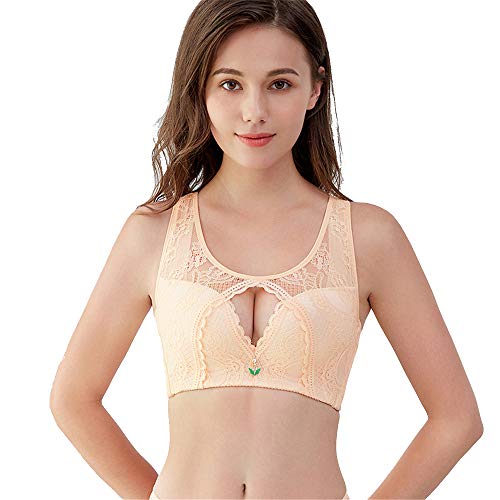 Full Coverage Large Bust Sexy Lace Bra for Women,Push Up Comfy Bra (36CD, Beige)