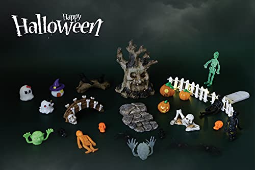 Miniature Halloween Fairy Garden Set - Diy Mini Halloween Garden Accessories Kit Fall Autumn Garden Ornaments Decors String Light Ghost Pumpkin Spiders Witch Skull Halloween Cake Dollhouse Decor #TOP6