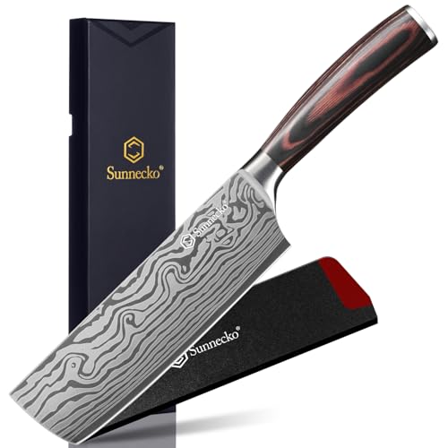 Comparison: Best Carbon Steel Nakiri 10 Sunnecko Nakiri Knife 7 inch,High Carbon Stainless Steel Cleaver Knife,Ultra Sharp Cooking Knives with Sheath and Gift Box for Family & Restaurant