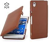 STILGUT Book Type Hülle mit Clip, Hülle aus Leder für Sony Xperia M4 Aqua, Cognac