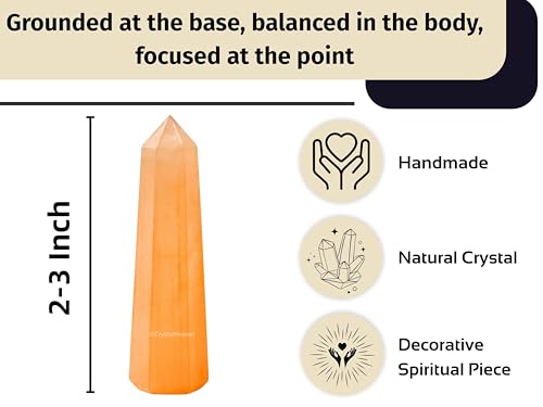 Image of Crystal Heaven Certified Orange Selenite Crystal Tower Obelisk Point For Chakra, Healing & Balancing-Aaa Grade Original Certified Gemstone Agate For Reiki Meditation Yoga Spiritual (2-3 Inches)