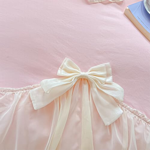 Soukechy Girls Lace Bedding,Queen Comforter Cover Set, Chic Ruffled Duvet Cover With Lovely Bow,Princess Style 1 Duvet Cover With 2 Pillowcases thumb #2