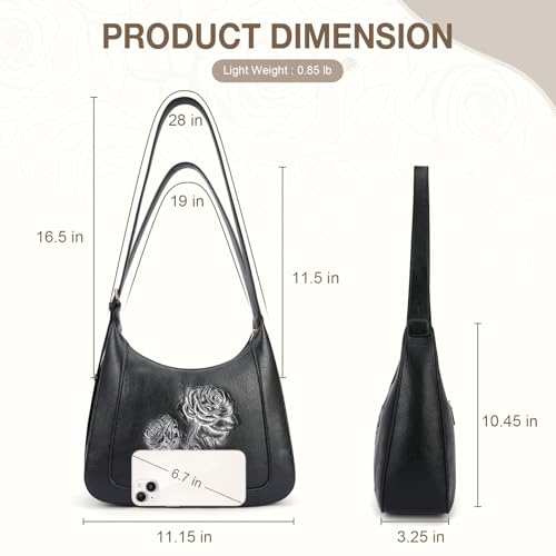 Image of Shoulder Bag for Women, Small Embossed Vegan Leather Hobo Purse | Elegant Crescent Shape Shoulder Purse with Top Handle, Adjustable Strap, Underarm Style for Daily Use, Travel & Gift Choice