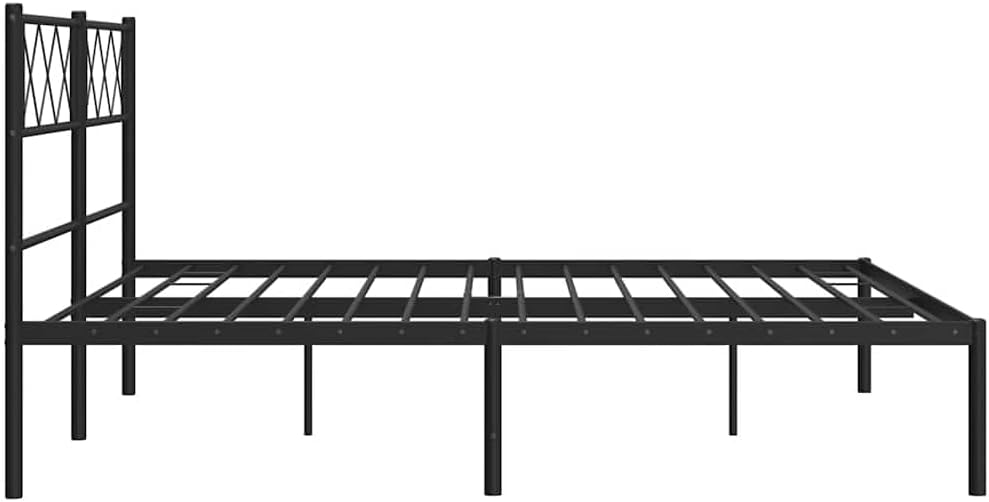 Metal Bed Frame Black Steel 53 x 74.8 in Sturdy Platform Foundation with headboard, Durable slatted Design for Mattress Support, Easy Assembly, Modern Minimalist Bedroom Furniture