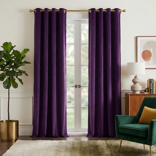 NICETOWN Purple Velvet Curtains 84 inches Long 2 Panels Set, Home Decor, Classic Velvet Woven Home Theater Grommet Top Thermal Insulated Room Darkenin