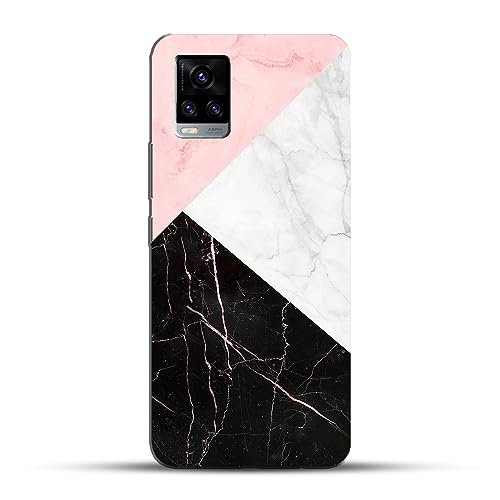 Image of COLORflow Back Cover Compatible with Vivo V20 | Beautiful Black White Pink Marble | Designer Printed Hard CASE Bumper Back Cover Compatible with Vivo V20