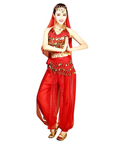 Il pacchetto include: 1 x costume da donna in 4 pezzi costume set completo (top, pantaloni, velo per la testa e sciarpa dell'anca), scarpe e altri accessori non sono inclusi