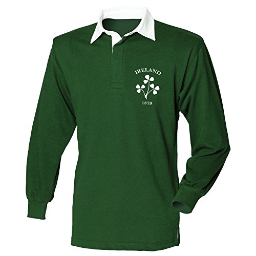 Maillot de rugby irlandais à manches longues pour homme, vert bouteille, XL