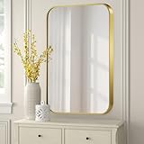 FARMER 16x20 Inch Matte Gold Bathroom Mirrors for Wall, Brushed Bathroom Vanity Mirror with Rounded Edge, Metal Framed Rectangle Mirrors for Bathroom or Living Rooms, Hangs Horizontally or Vertically