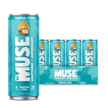 AMAZON - My Muse Inspired Soda™ – Low Sugar, Low Calorie, Inspired Soda Enhanced with Adaptogens, Antioxidants, Vitamins, and Electrolytes – 12 Pack 12oz Cans, (Tropical Citrus)