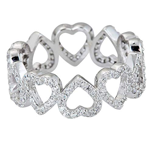 Sterling Silver Alternating Hearts Pave Eternity Ring