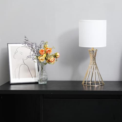 Lámpara de mesa moderna dorada con base metálica y pantalla blanca miniatura 4