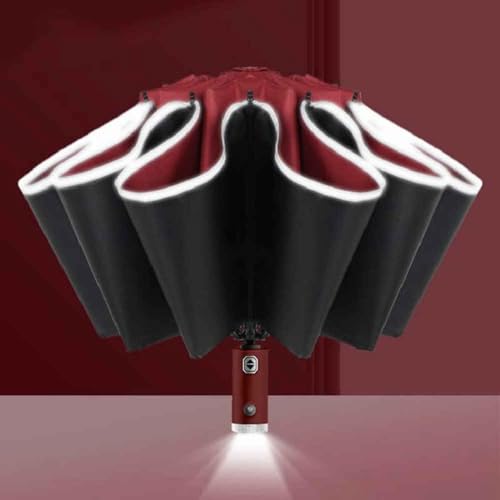 JYHBAQWN Parapluie Automatique pour Smart 451 453 Fortwo Forfour avec Lampe Torche LED et Bandes réfléchissantes,Normal-Rot