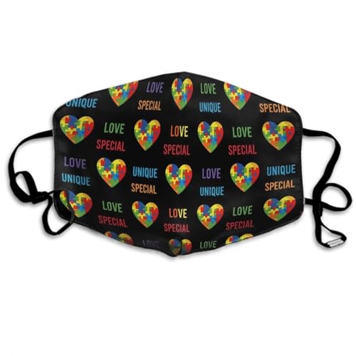 SVEFDOC Adults Boys Girls Warm Protective Masks Fashion Scarf Anti Dust Windproof Mouth Cover, Colorful Autism Awareness Puzzle Pieces Heart Black Mouth Decoration for Sports Travel Hiking