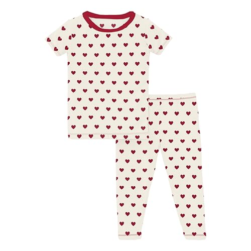 KicKee Full of Hearts Two Piece Pajamas Set, Long and Short Sleeve, Long Pants, Snug Fit Pajamas