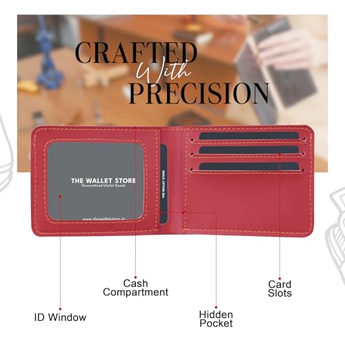 Image of The Wallet Store Personalised Leather Wallet for Men | Customised with Name and Charms | Best Gift for Husband, Boyfriend, Brother | for Anniversary, Birthday, Etc (Red)