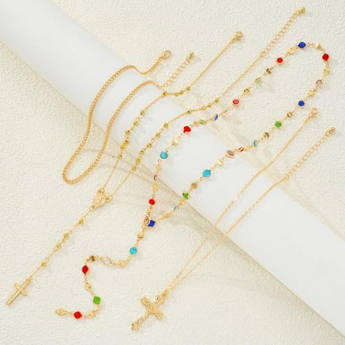Gold Layered Cross Necklaces For Women Dainty Adjustable Colorful Crystal Long Tassel Cross Pendent Necklace Set Fashion Jewelry For Women (Gold) by NOVYRA - Used condition - Image 8