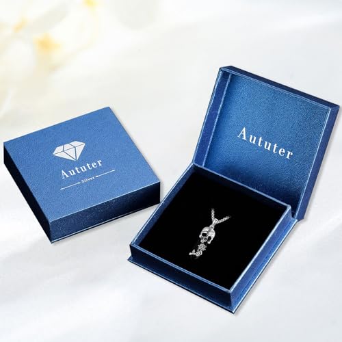 Image of S925 Sterling Silver Skull Pendant Necklace Heart Crystal Birthstone Skull Necklace Gothic Jewlery Gifts