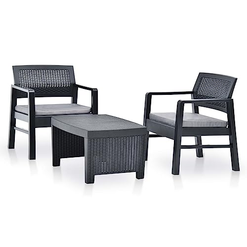 ZQQLVOO Conjunto de Muebles de jardín Mesa y sillas para terraza Set de Muebles de Exterior Juego de Muebles de jardín 3 Piezas plástico Gris Antracita