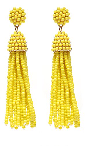 NLCAC Women's Beaded tassel earrings Long Fringe Drop Earrings Dangle Yellow