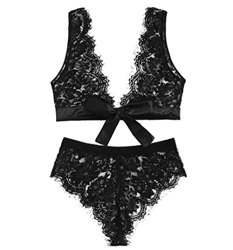 Ensemble porno transparent avec soutien-gorge en dentelle et col V sexy